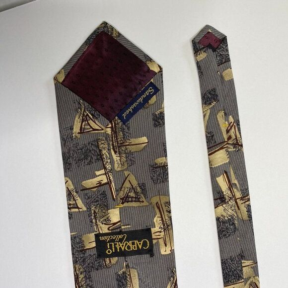 Cabralli Collection Sandwashed 100% Silk Men's Tie Gray Abstract Art Made in USA - Picture 4 of 5